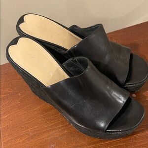 Via Spiga Black Leather Wedge Mules